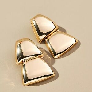 Anthropologie Restored Vintage Two Tiered Earrings, Gold Tone